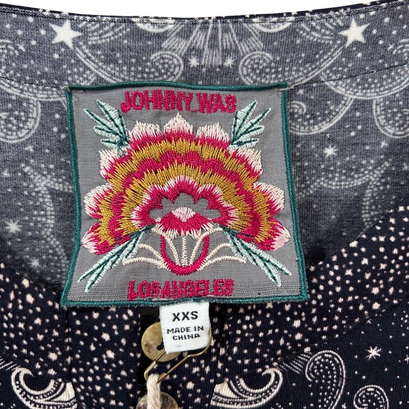 Johnny Was Runa button front henley tee XXS navy cream jersey knit celestial NWT - Picture 6 of 12